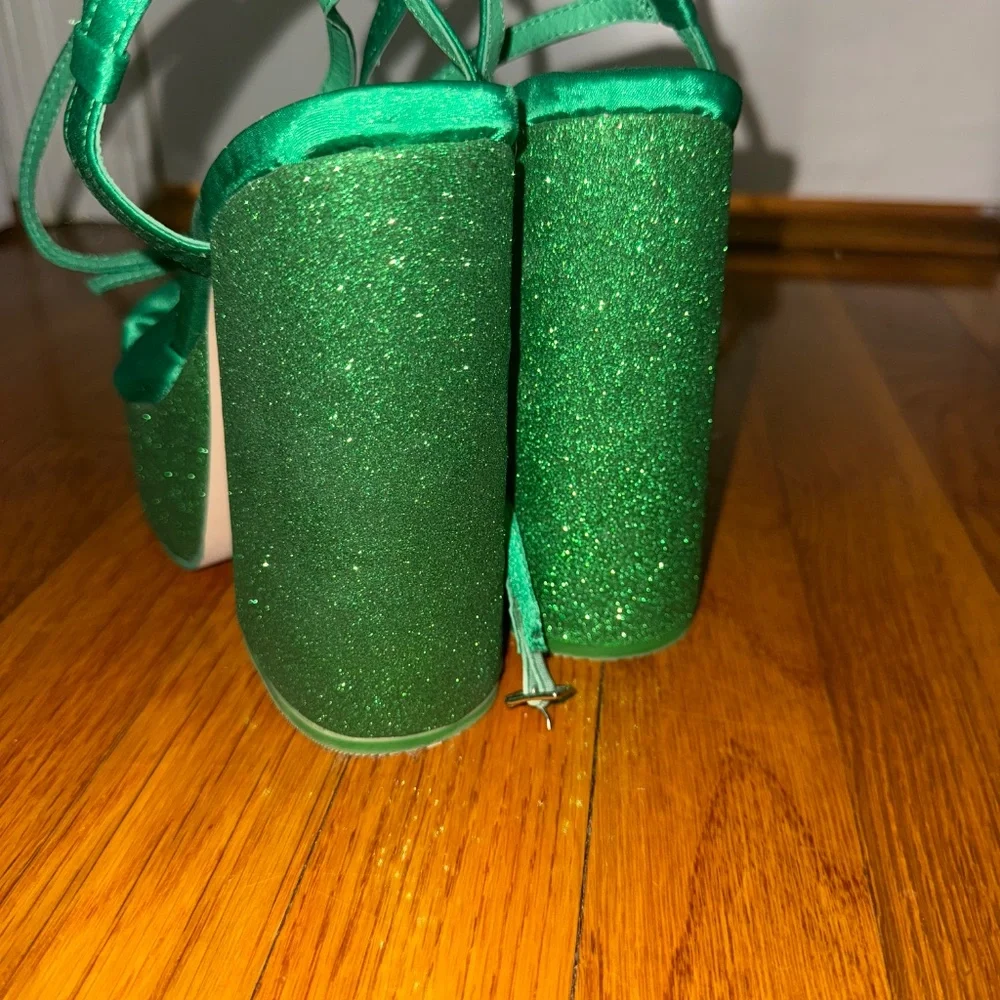 Jeffrey Campbell Green Satin & Glitter Platform Heels Never Worn - Picture 6 of 11